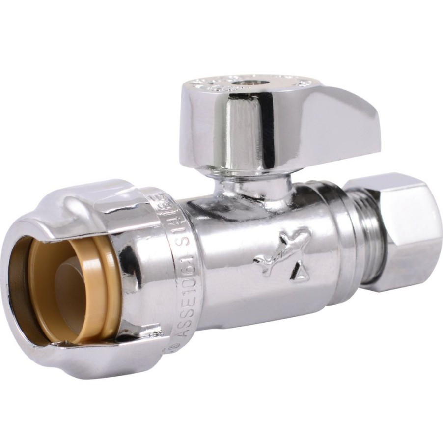 Plumbing * | Sharkbite Push X 1/2 In Chrome Plated Straight Stop Valve, 3/8 In Compression, 23037-0000Lf