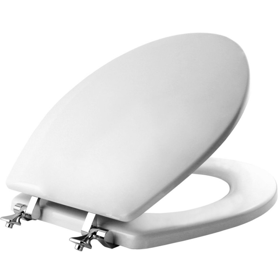 Plumbing * | Mayfair By Bemis Edgewater Round Enameled Wood Toilet Seat In White With Sta-Tite And Chrome Hinge, 44Cp-000/44A, White