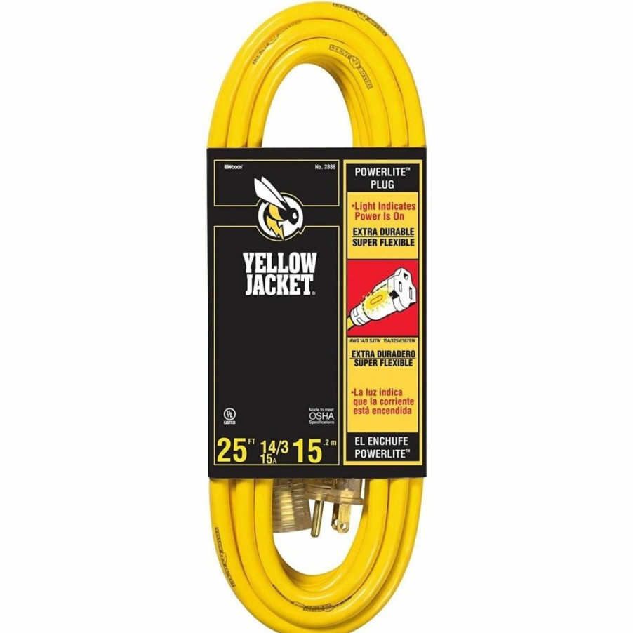 Paints & Stains * | Yellow Jacket Heavy-Duty Premium Contractor Extension Cord With Lighted End, 2886, Yellow, 25 Ft