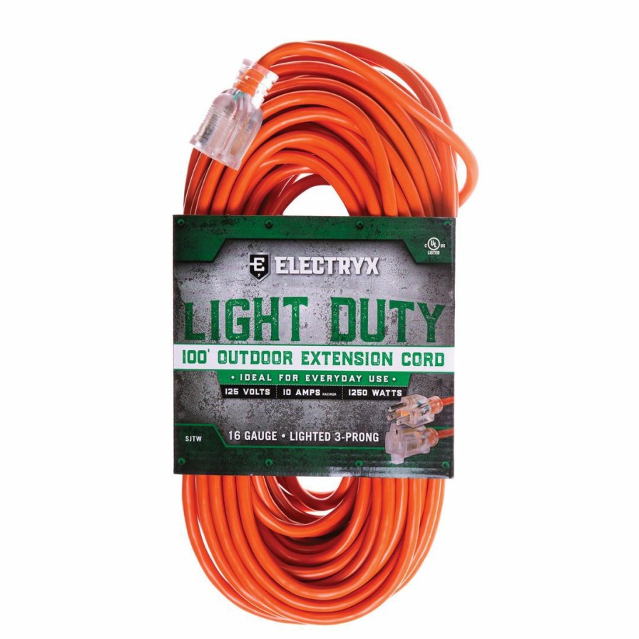 Paints & Stains * | Electryx Light Duty Outdoor Extension Cord, El-10016Or, Orange, 100 Ft