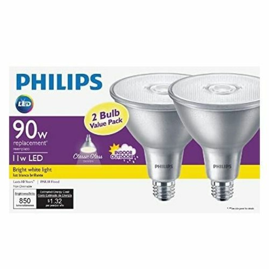 Paints & Stains * | Philips Led Flood Light, 11 Watt (90 Watt Equivalent), Bright White, 830 Lumens, Indoor-Outdoor, 2-Pack, 470054