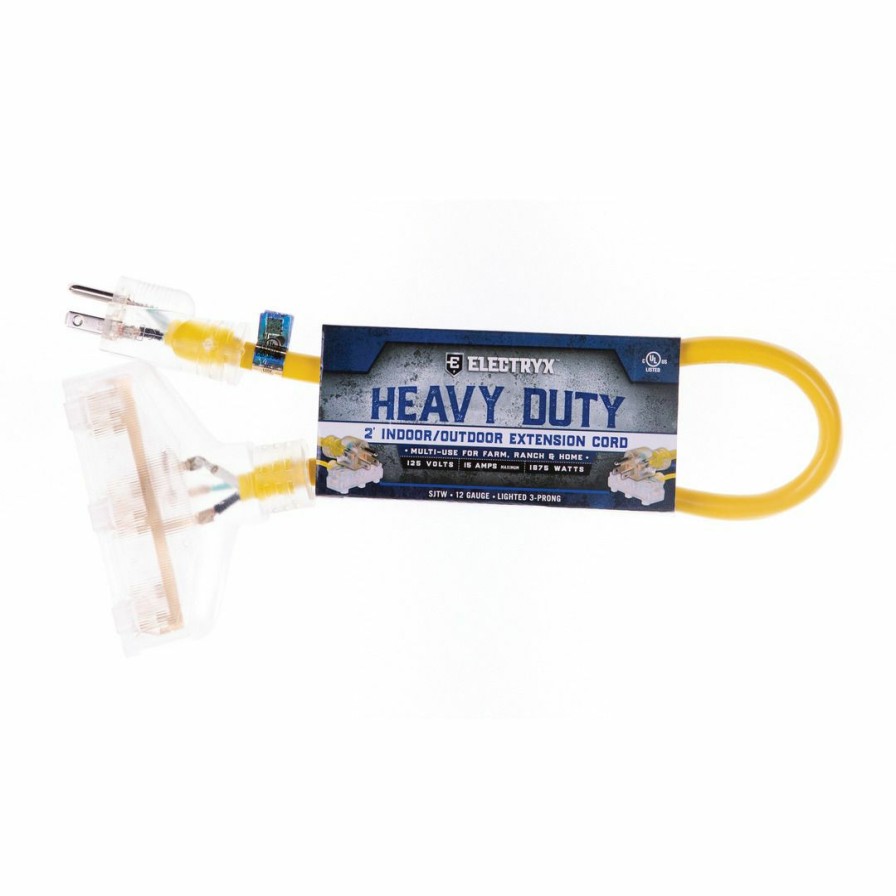 Paints & Stains * | Electryx Heavy Duty Indoor / Outdoor Extension Cord 3-Prong, El-212Tryel, Yellow, 2 Ft