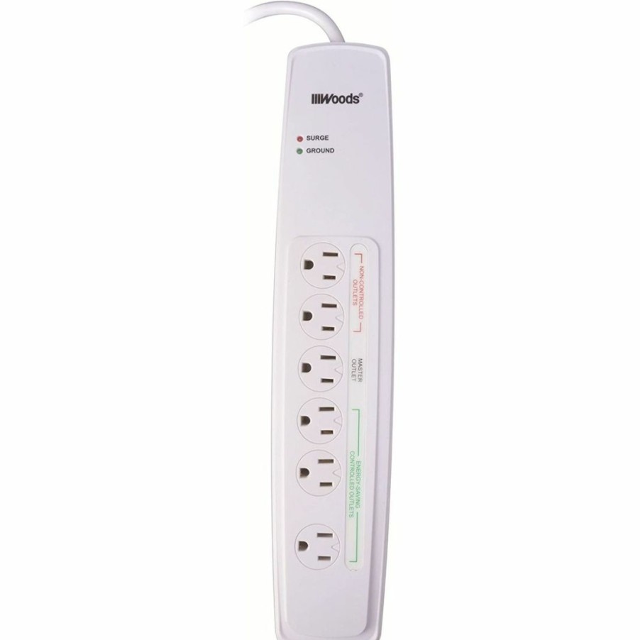 Paints & Stains * | Woods 6-Outlet Energy Saving Surge Strip, White, 41496