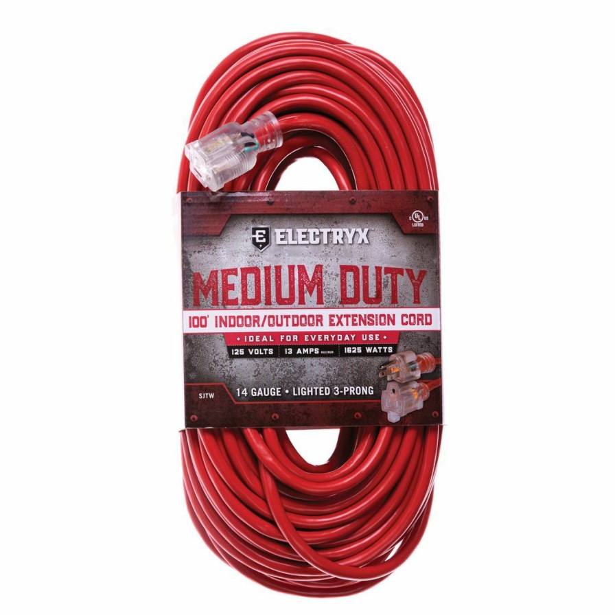 Paints & Stains * | Electryx Medium Duty Indoor / Outdoor Extension Cord, El-10014Rd, Red, 100 Ft