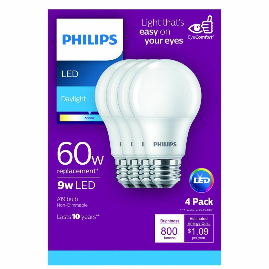 Paints & Stains * | Philips Daylight Light Bulbs Non-Dimmable, 60W, 4-Pack, 461137