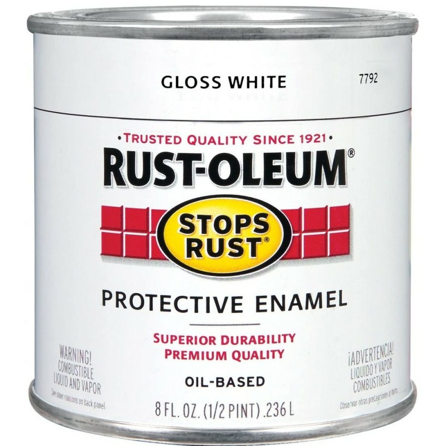 Paints & Stains * | Rust-Oleum Stops Rust Oil-Based Protective Enamel, 213672, Gloss White, 1/2 Pint