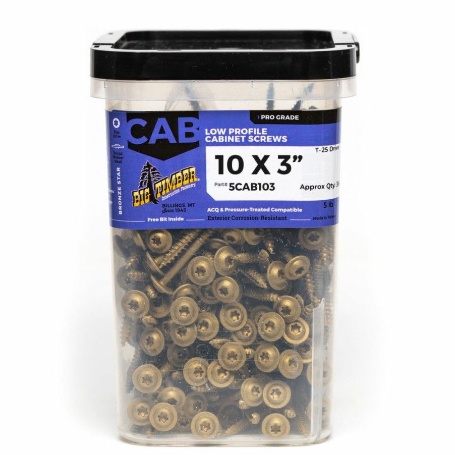 Hardware * | Big Timber Low Prof Bronze T-25 Cabinet Screw, 309-Count Bucket, 5Cab103, #10 X 3 In