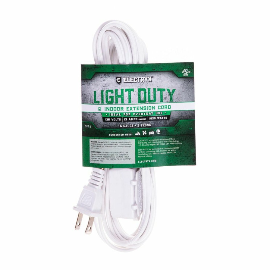 Paints & Stains * | Electryx Light Duty Indoor Extension Cord, El-1216Wt-Ind, White, 12 Ft