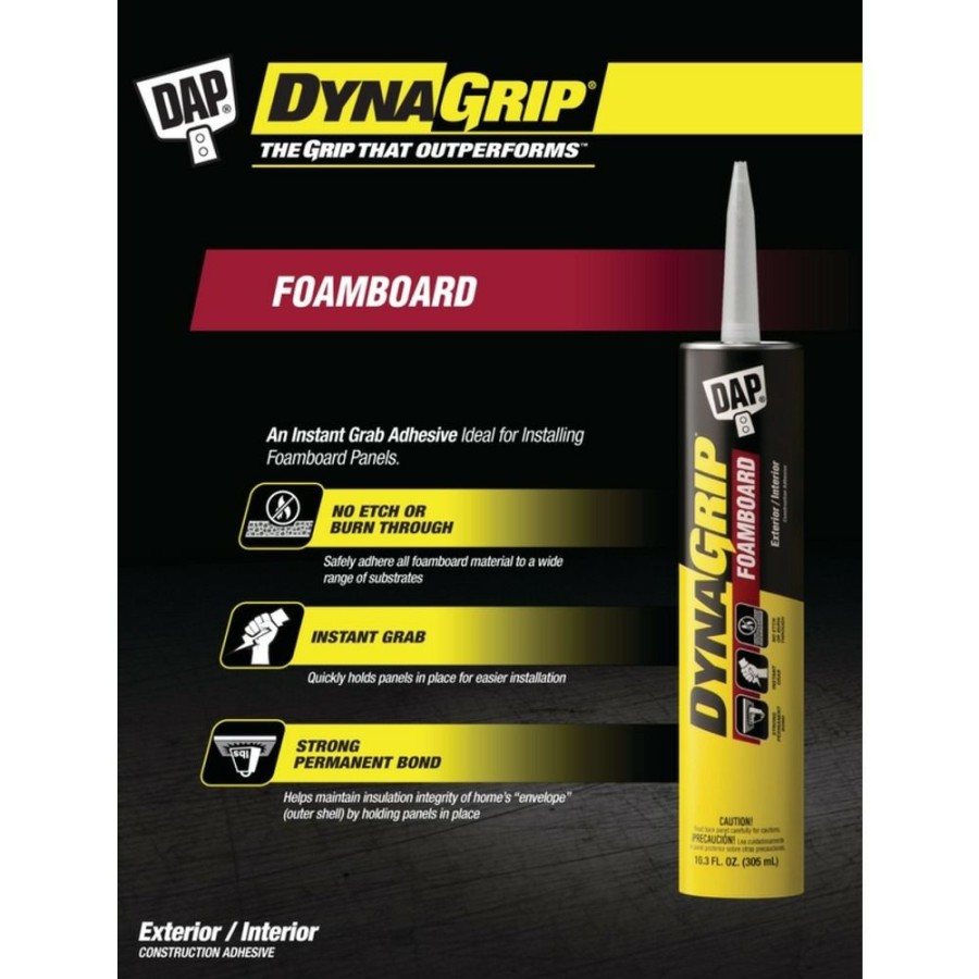 Tape & Adhesive * | Dap Dynagrip Foamboard Construction Adhesive, 7079827519, White, 10.3 Oz