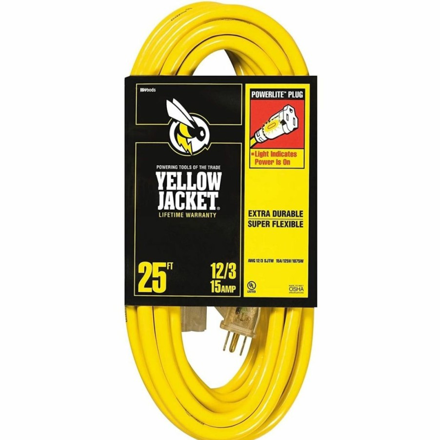 Paints & Stains * | Yellow Jacket Heavy-Duty Premium Contractor Extension Cord With Lighted End, 2883, Yellow, 25 Ft