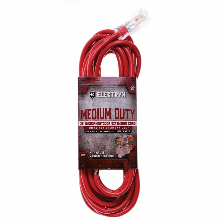 Paints & Stains * | Electryx Medium Duty Indoor / Outdoor Extension Cord, El-2514Rd, Red, 25 Ft