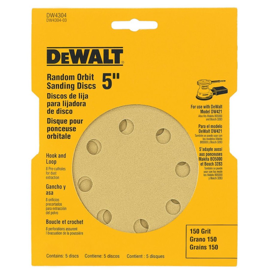 Sandpaper & Abrasives * | Dewalt 8 Hole 150 Grit H&L Ros, 5 In, 5-Pack, Dw4304