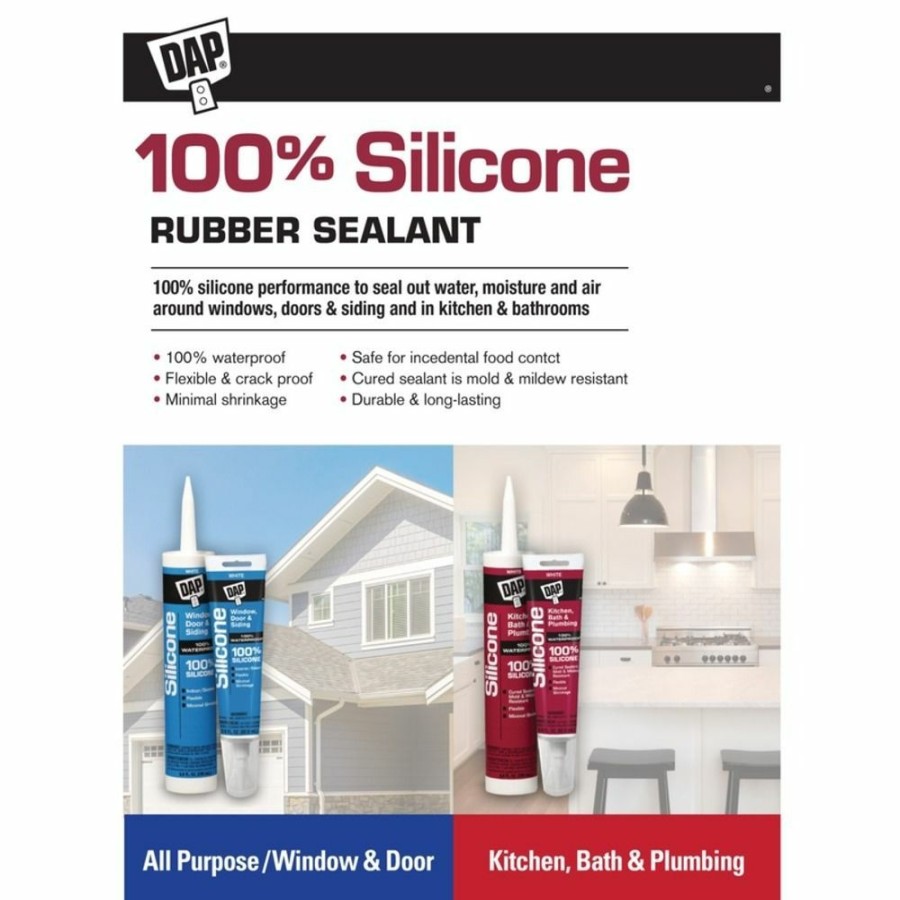 Tape & Adhesive * | Dap 100% Silicone Window, Door & Siding Sealant, 7079800752, White, 2.8 Oz