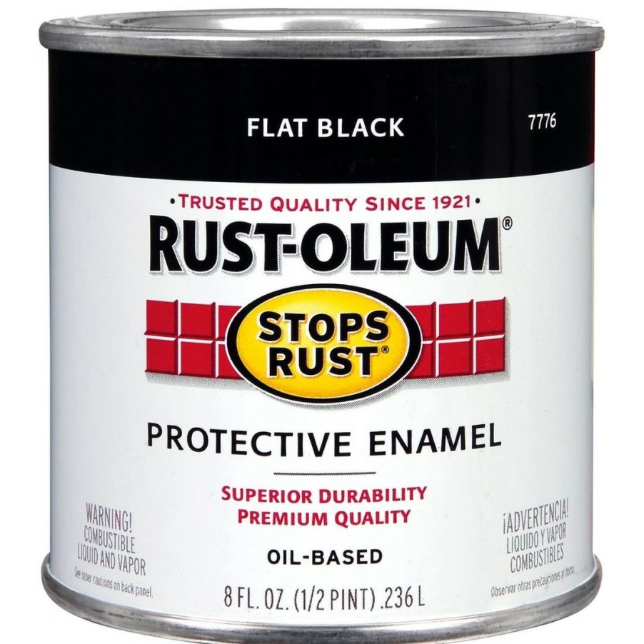 Paints & Stains * | Rust-Oleum Stops Rust Oil-Based Protective Enamel, 213673, Flat Black, 1/2 Pint