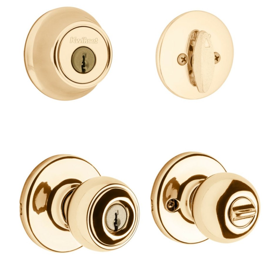 Hardware * | Kwikset 690 Tylo Keyed Entry Knob Single Cylinder Deadbolt Combo, 96900-253, Polished Brass