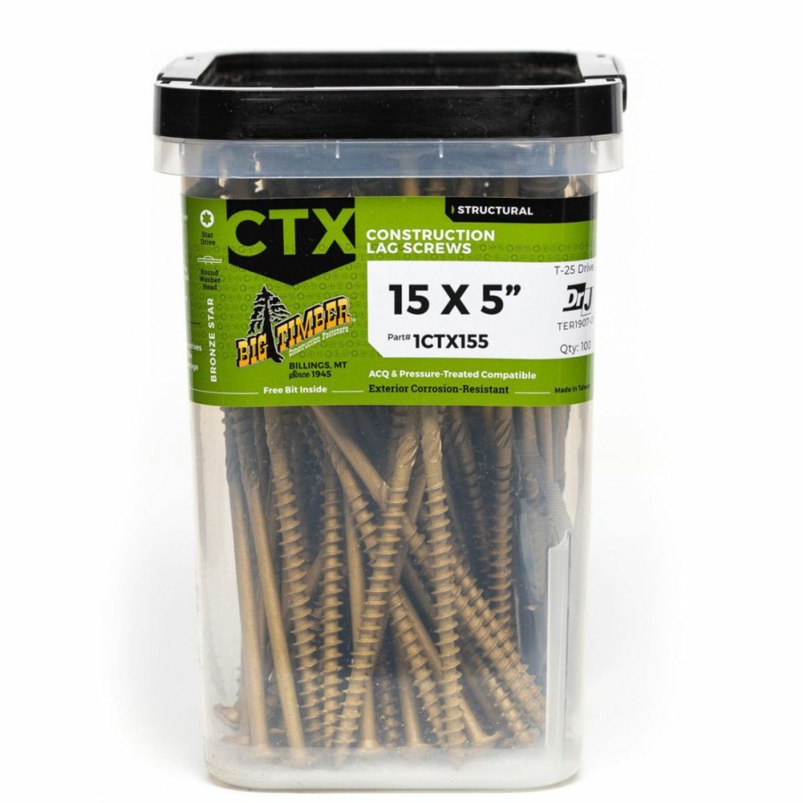 Hardware * | Big Timber Bronze T-30 Lag Screw, 100-Count Bucket, Ctx155-100, #15 X 5 In