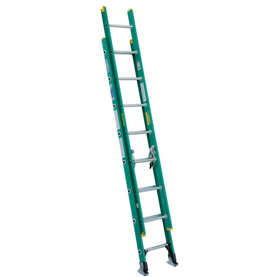 Sandpaper & Abrasives * | Werner Type Ii Green Fiberglass D-Rung Extension Ladder, D5916-2, 16 Ft