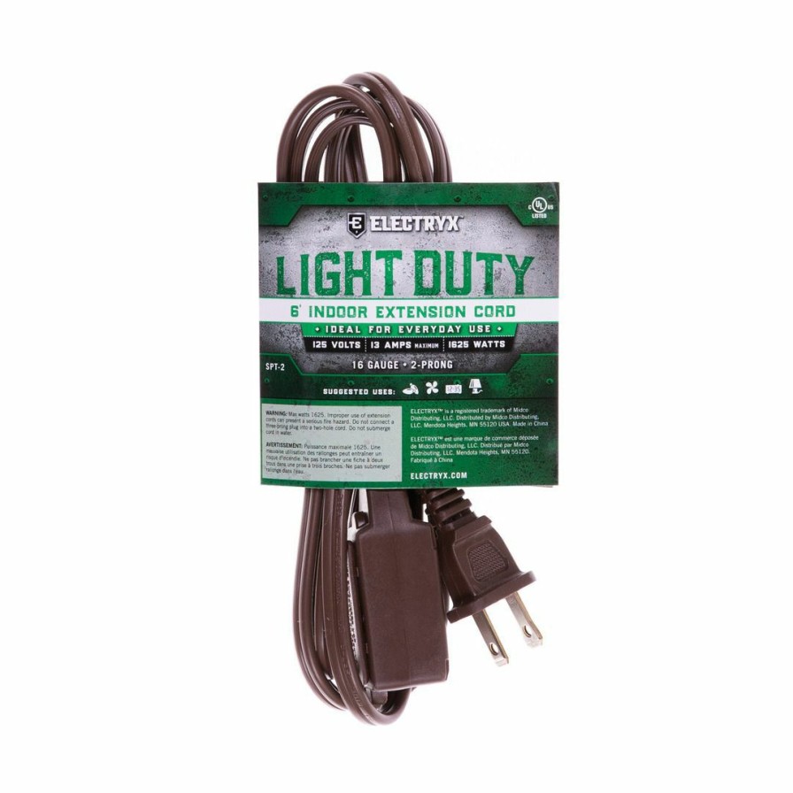 Paints & Stains * | Electryx Light Duty Indoor Extension Cord, El-616Br-Ind, Brown, 6 Ft