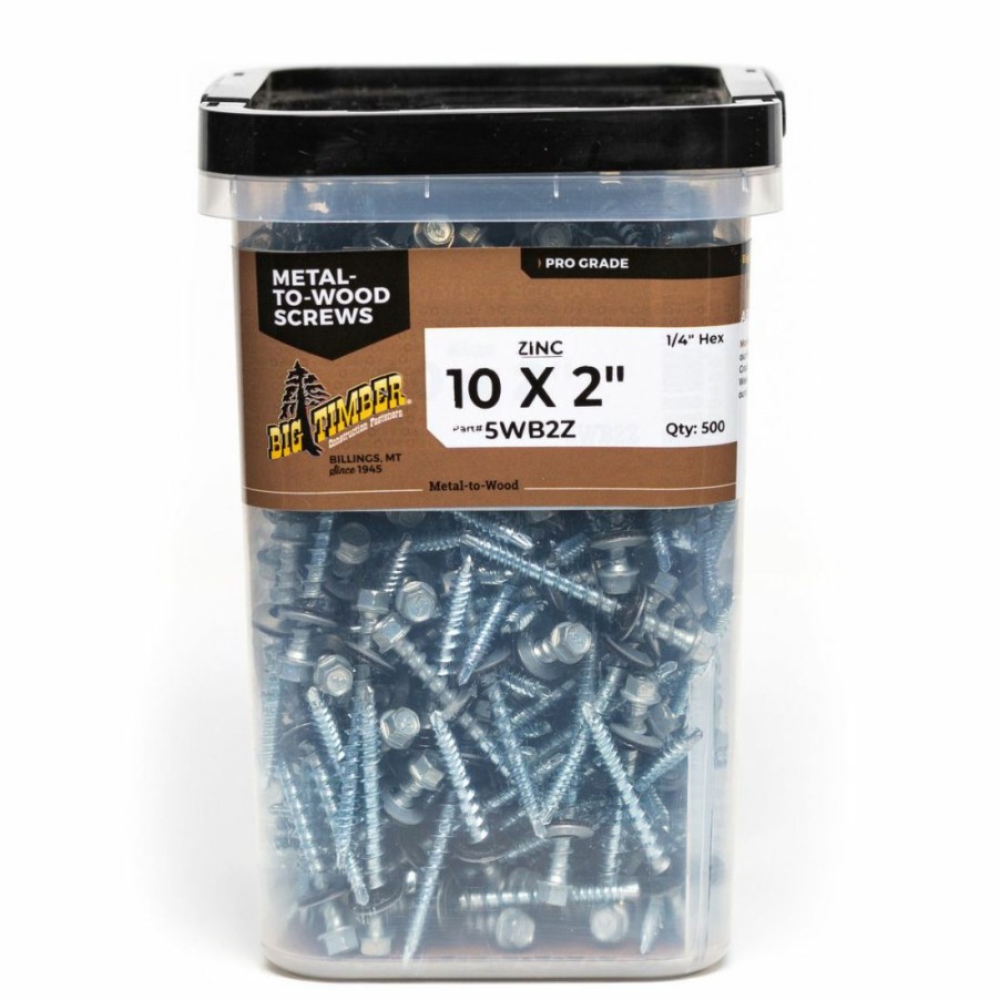 Hardware * | Big Timber Zinc Woodbinder Screw, 1/4 Drive, 500-Count Bucket, Wb2Z-500, #10 X 2 In