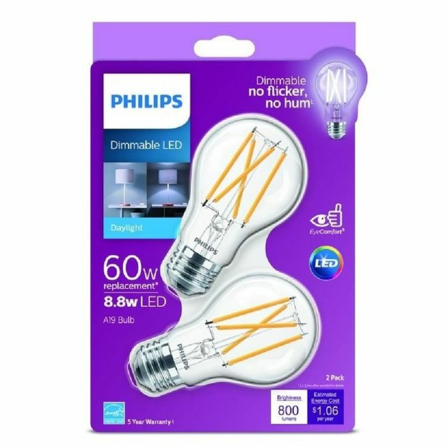 Paints & Stains * | Philips A19 Dimmable Energy Saving Clear Glass Indooor, 60-Watt, 2-Pack, 550236