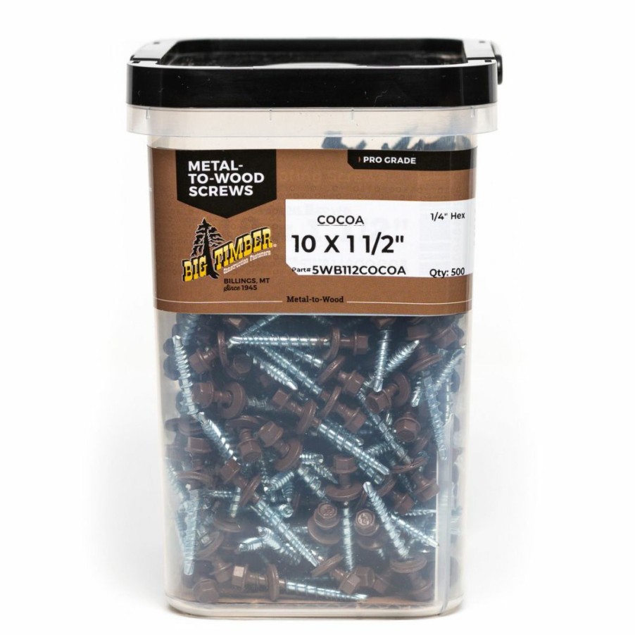 Hardware * | Big Timber Cocoa Brown Bn33 Woodbinder Screw, 1/4 Drive, 500-Count Bucket, Wb112Cocoa-500, #10 X 1-1/2 In