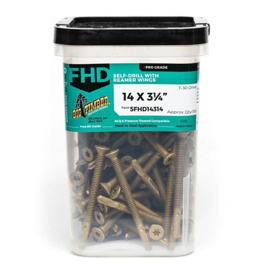 Hardware * | Big Timber Bronze Star Drive Flat Head T-30 Self-Drilling Screw, 153-Count Bucket, 5Fhd14314, #14 X 3-1/4 In