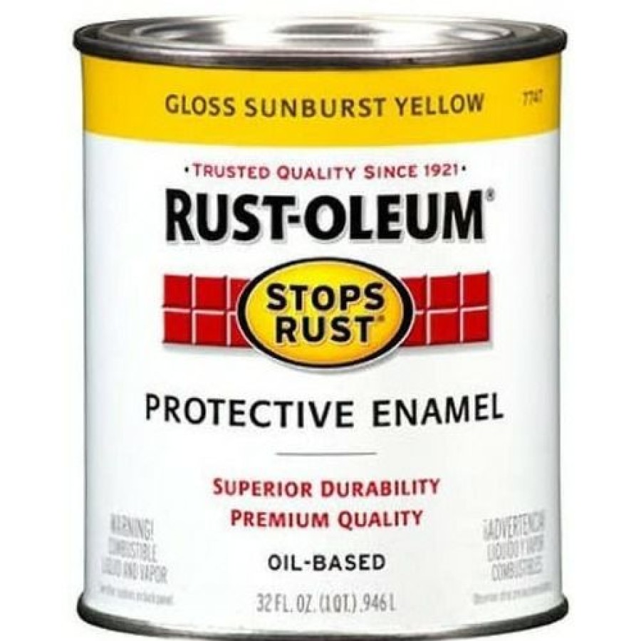 Paints & Stains * | Rust-Oleum Stops Rust Oil-Based Protective Enamel, 7747502, Gloss Sunburst Yellow, 1 Quart