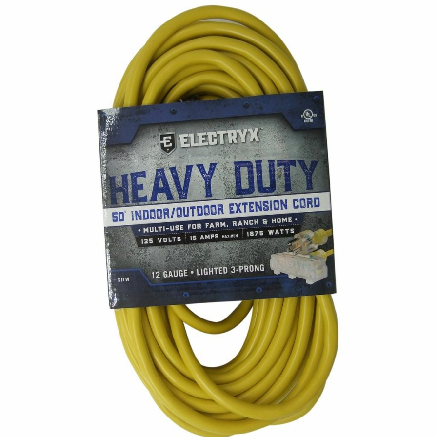 Paints & Stains * | Electryx Heavy Duty Indoor / Ouitdoor Extension Cord 3-Prong, El-5012Tryel, Yellow, 50 Ft