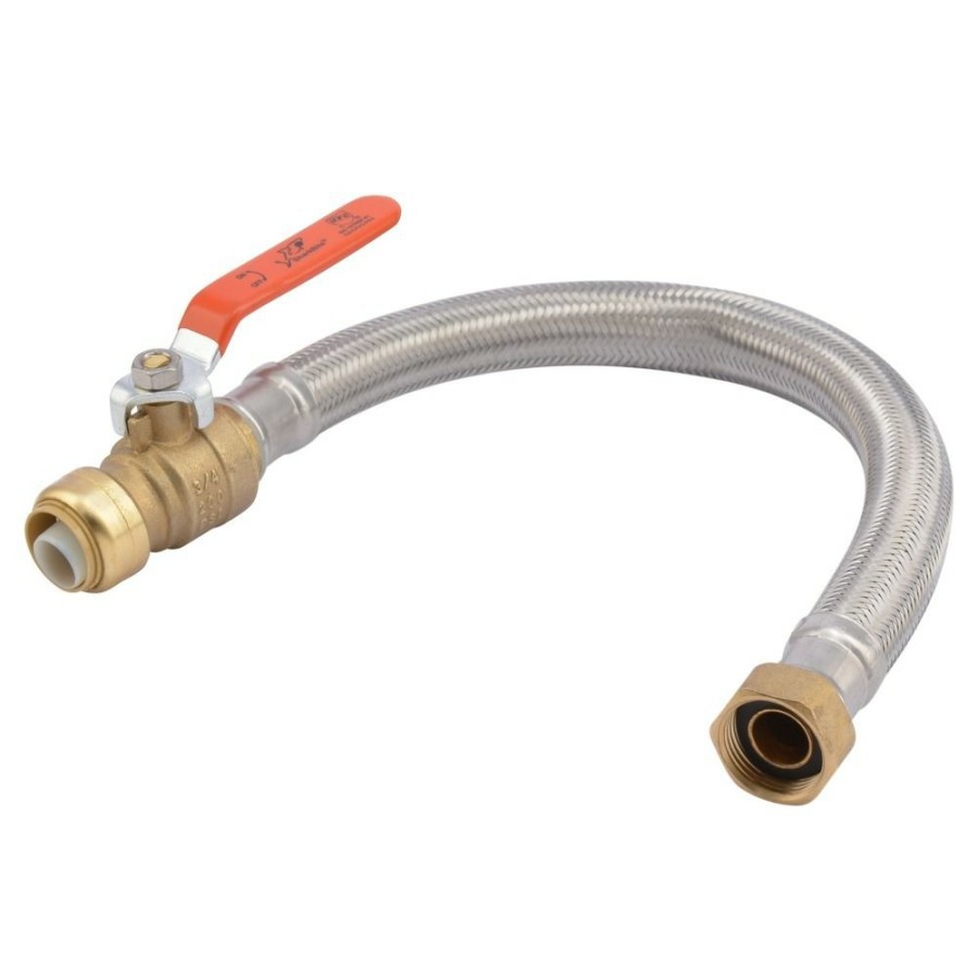 Plumbing * | Sharkbite Stainless Steel Water Heater Flex Hose With Ball Valve, 3/4 In Push-To-Connect X 3/4 In Fnpt, 18 In, U3088Flex18Bvlf