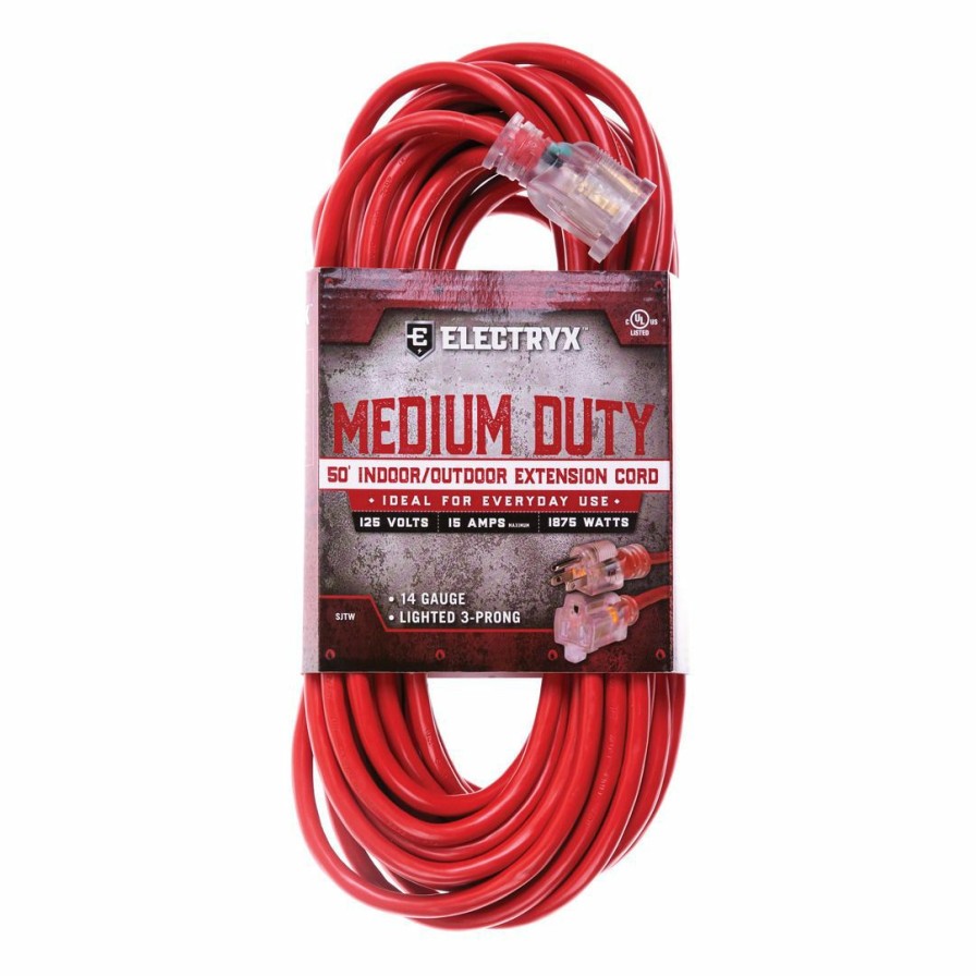 Paints & Stains * | Electryx Medium Duty Indoor / Outdoor Extension Cord, El-5014Rd, Red, 50 Ft