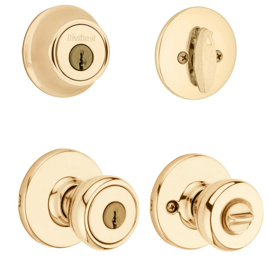 Hardware * | Kwikset 690 Polo Entry Knob Single Cylinder Deadbolt Combo, 96900-250, Polished Brass