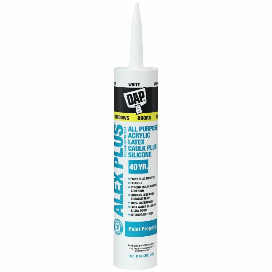 Tape & Adhesive * | Dap Alex Plus All Purpose Acrylic Latex Caulk Plus Silicone, 7079818152, White, 10.1 Oz