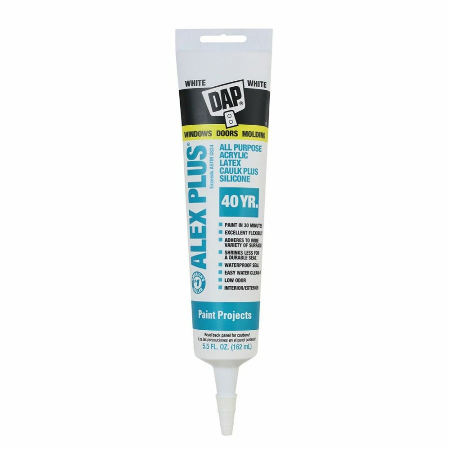 Tape & Adhesive * | Dap Alex Plus All Purpose Acrylic Latex Caulk Plus Silicone, 7079818128, White, 5.5 Oz