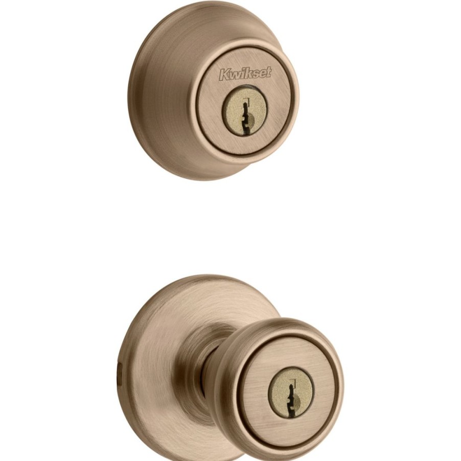 Hardware * | Kwikset 690 Tylo Keyed Entry Knob Single Cylinder Deadbolt Combo, 96900-254, Antique Brass