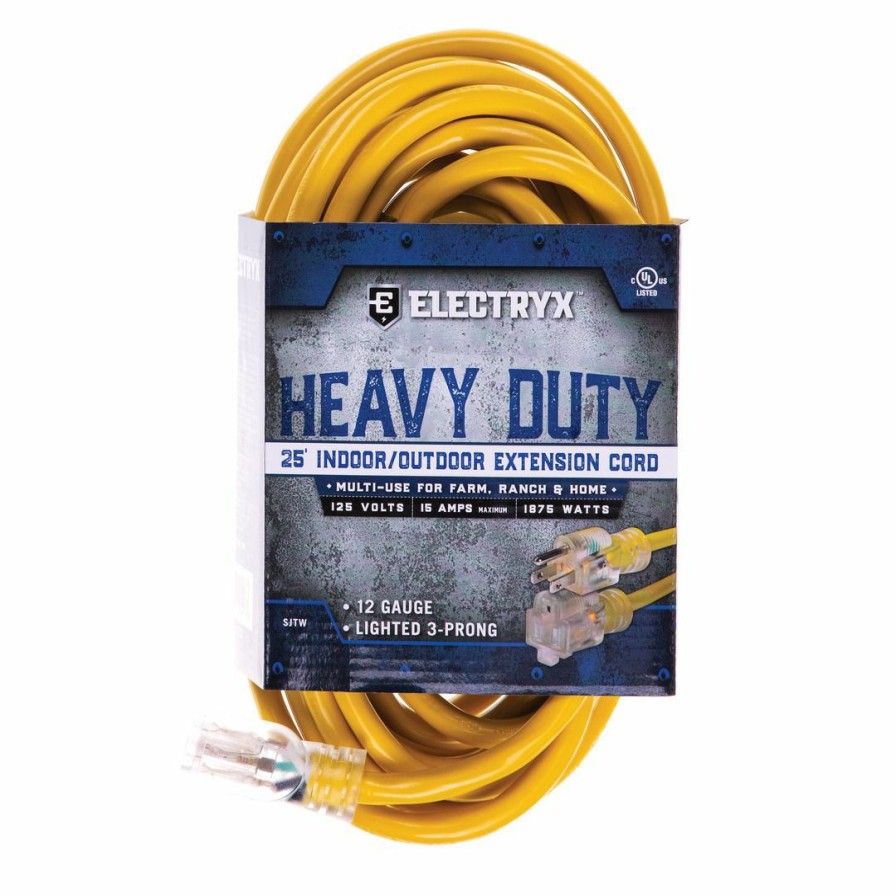 Paints & Stains * | Electryx Heavy Duty Indoor / Outdoor Extension Cord, El-2512Yel, Yellow, 25 Ft