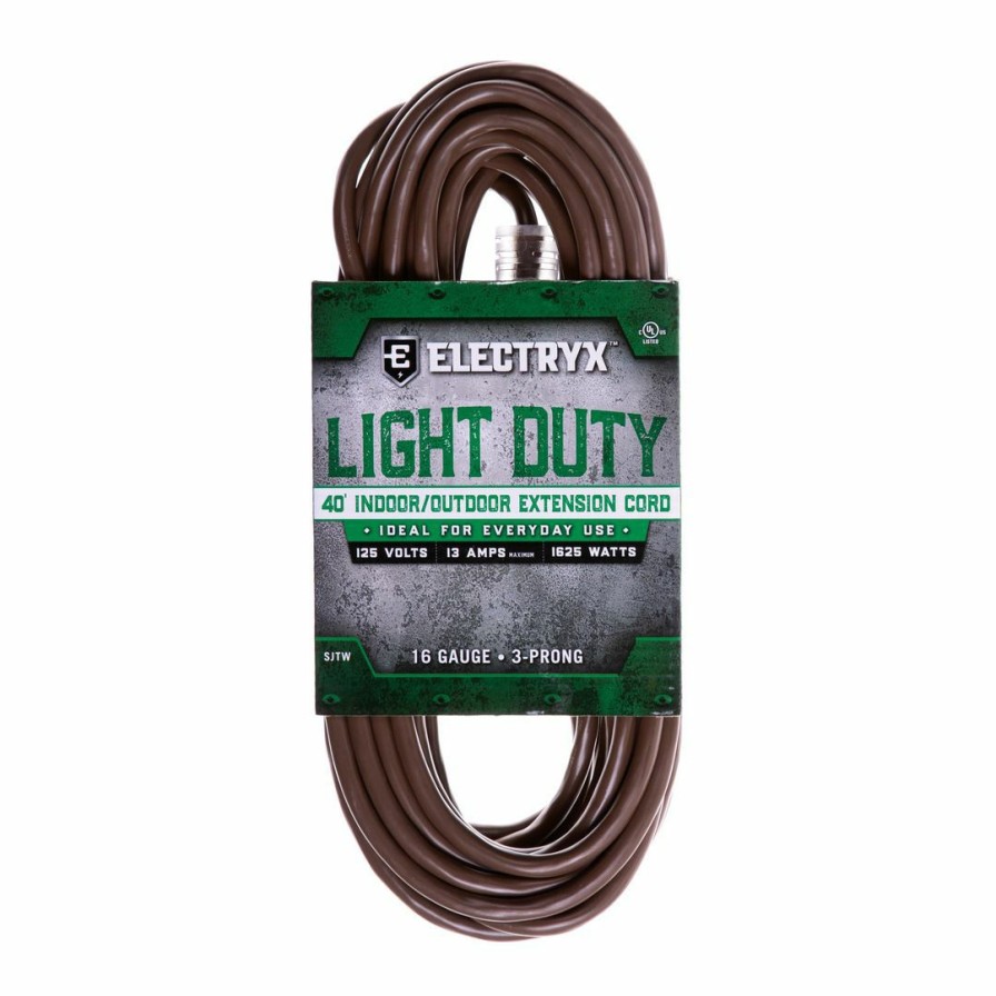 Paints & Stains * | Electryx Light Duty Indoor / Outdoor Extension Cord, El-4016Brn, Brown, 40 Ft