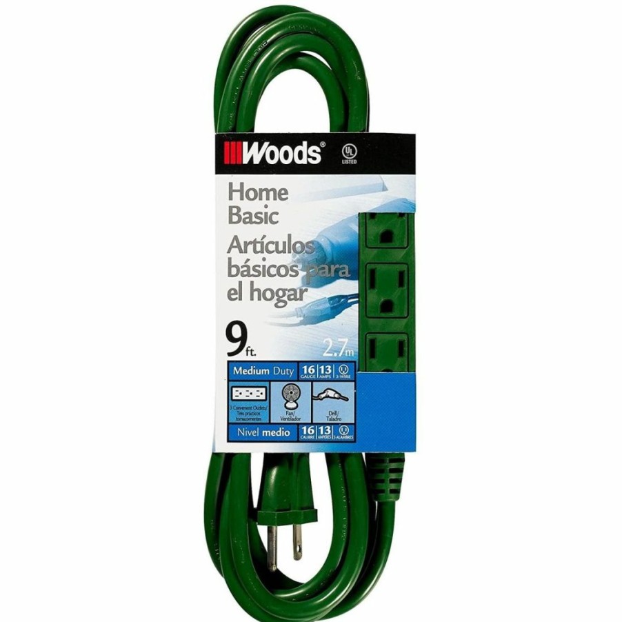 Paints & Stains * | Woods Medium Duty 3-Outlet Power Tap Extension Cord, 864, Green, 9 Ft