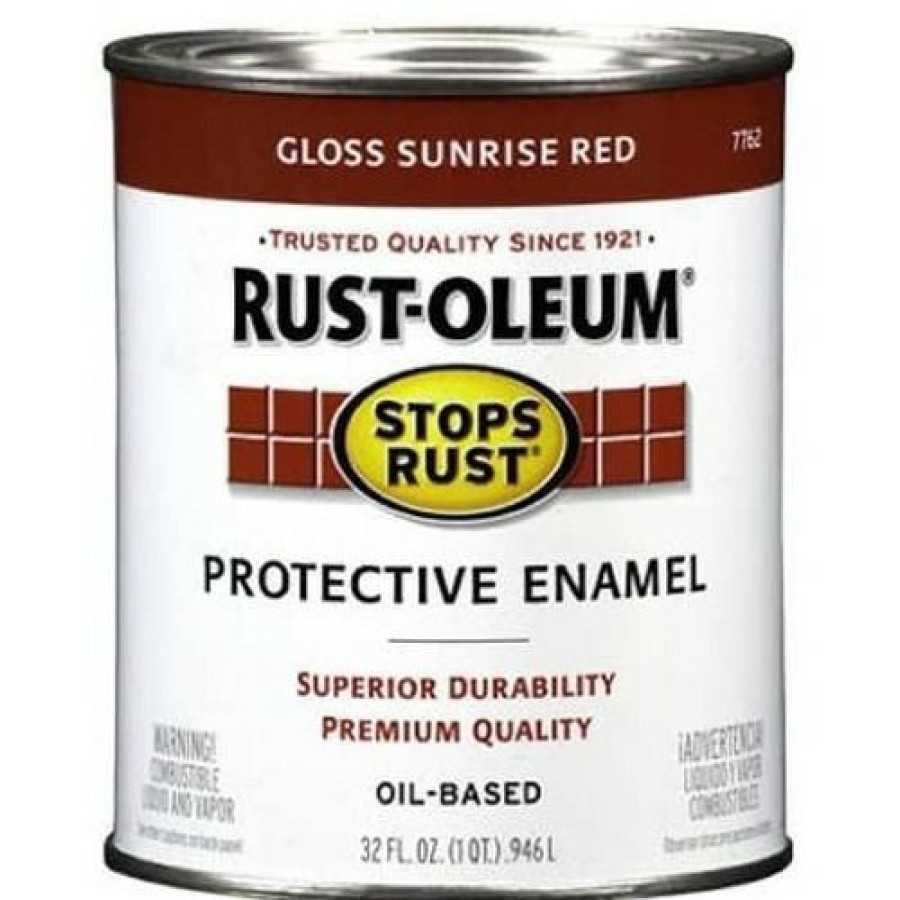 Paints & Stains * | Rust-Oleum Stops Rust Oil-Based Protective Enamel, 7762502, Gloss Sunrise Red, 1 Quart