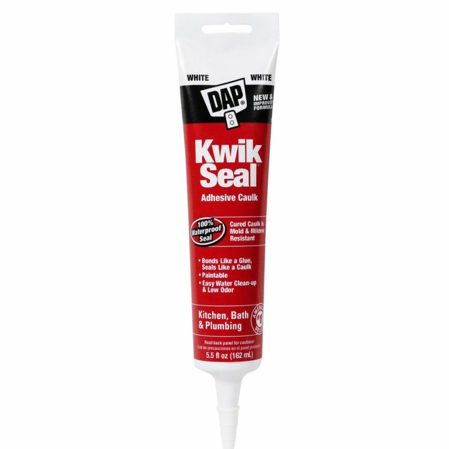 Tape & Adhesive * | Dap Kwik Seal Kitchen & Bath Adhesive Caulk, 7079818001, White, 5.5 Oz