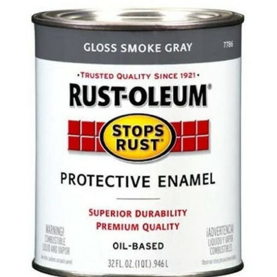 Paints & Stains * | Rust-Oleum Stops Rust Oil-Based Protective Enamel, 7786502, Gloss Smoke Gray, 1 Quart