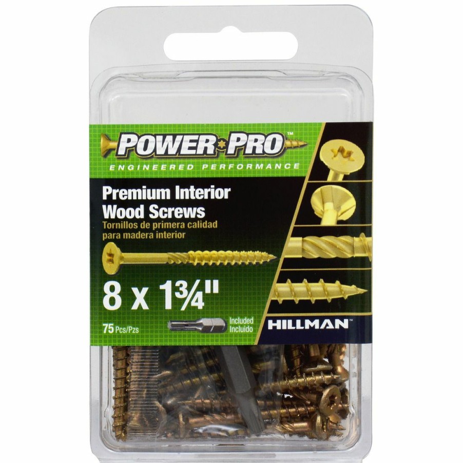 Hardware * | Power Pro Premium Interior Wood Screws, Star Drive, 75-Pack, 42469, #8 X 1-3/4 In