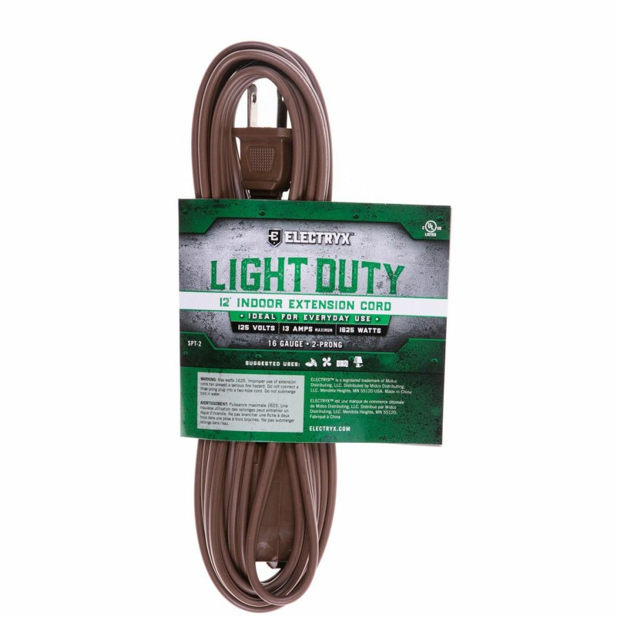 Paints & Stains * | Electryx Ligth Duty Indoor Extension Cord, El-1216Bn-Ind, Brown, 12 Ft