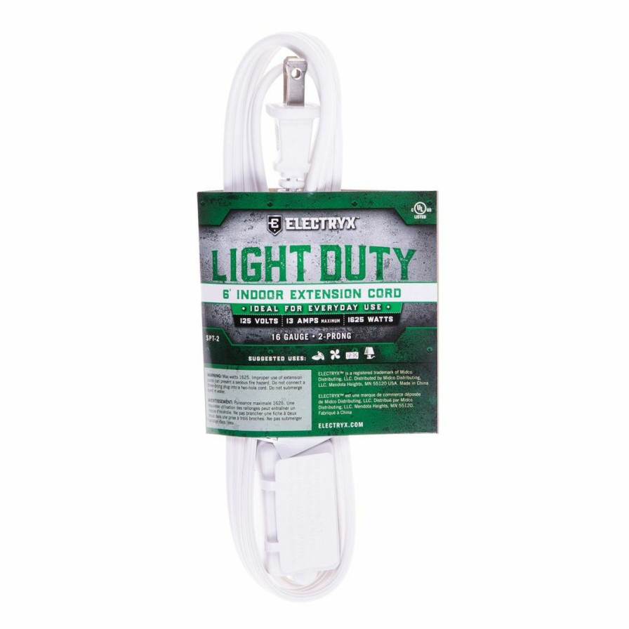 Paints & Stains * | Electryx Light Duty Indoor Extension Cord, El-616Wt-Ind, White, 6 Ft