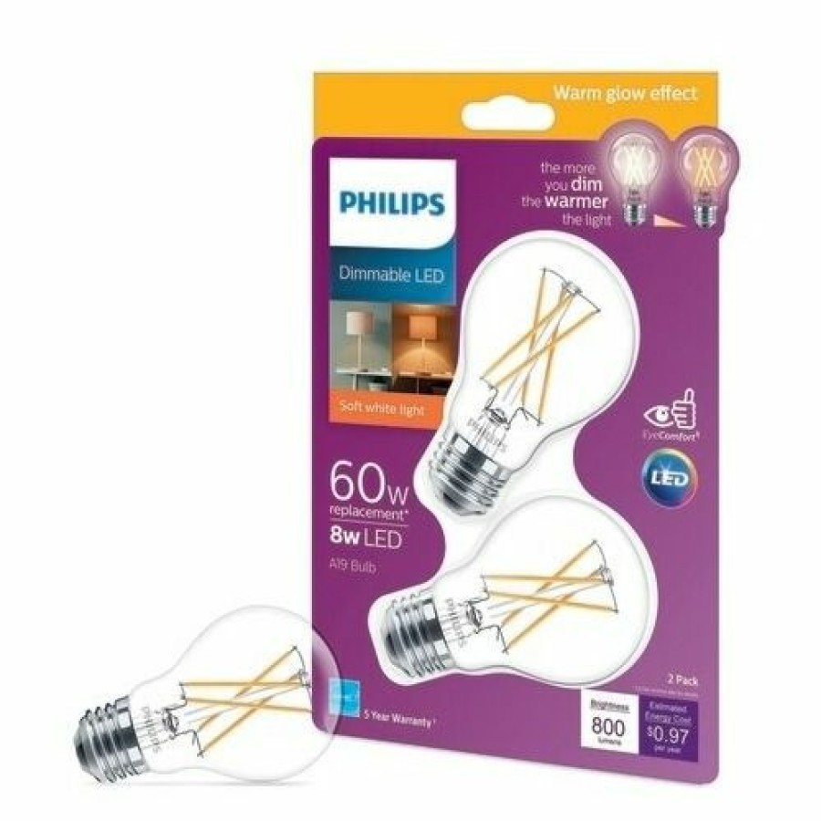 Paints & Stains * | Philips Led Glass Bulb, Dimmable, 8.5 Watt (60 Watt Equivalent), Soft White, 2-Pack, 540708