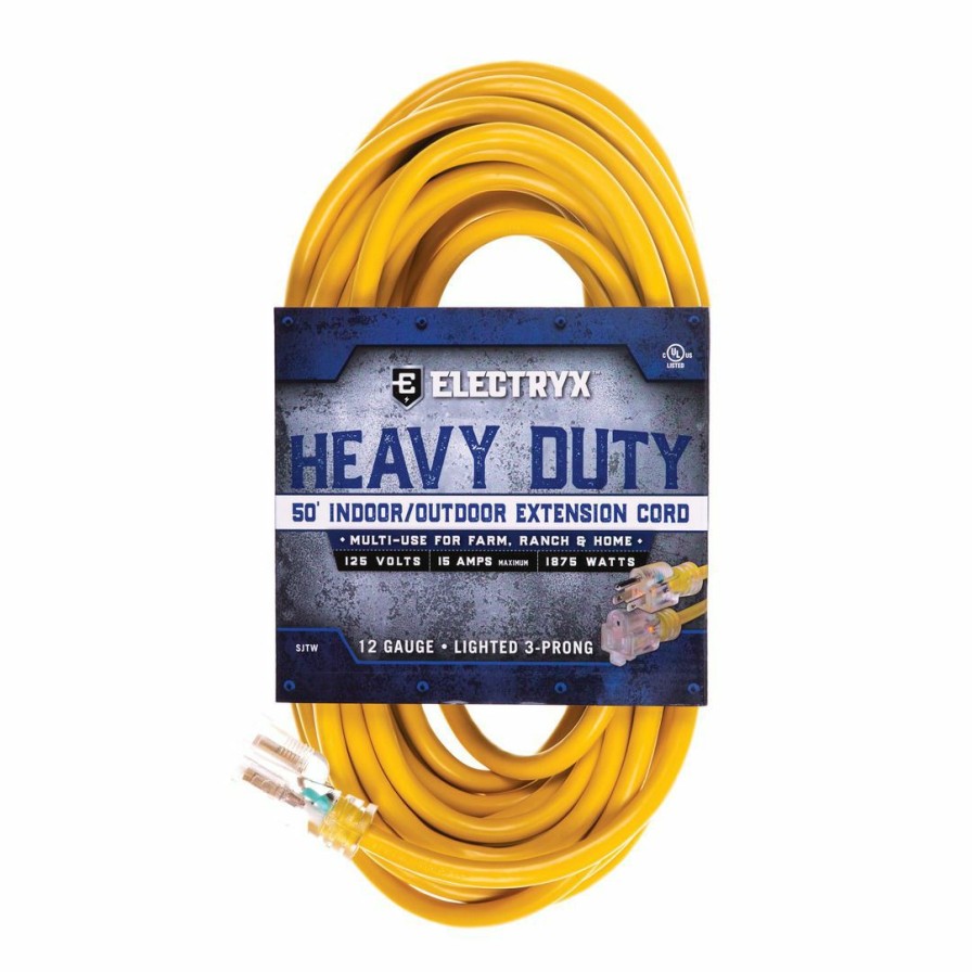 Paints & Stains * | Electryx Heavy Duty Indoor / Outdoor Extension Cord, El-5012Yel, Yellow, 50 Ft