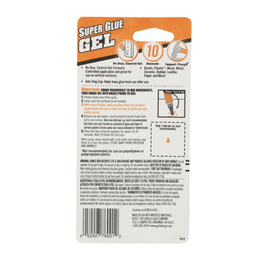 Tape & Adhesive * | Gorilla Super Glue Gel, 7600103, 15 G