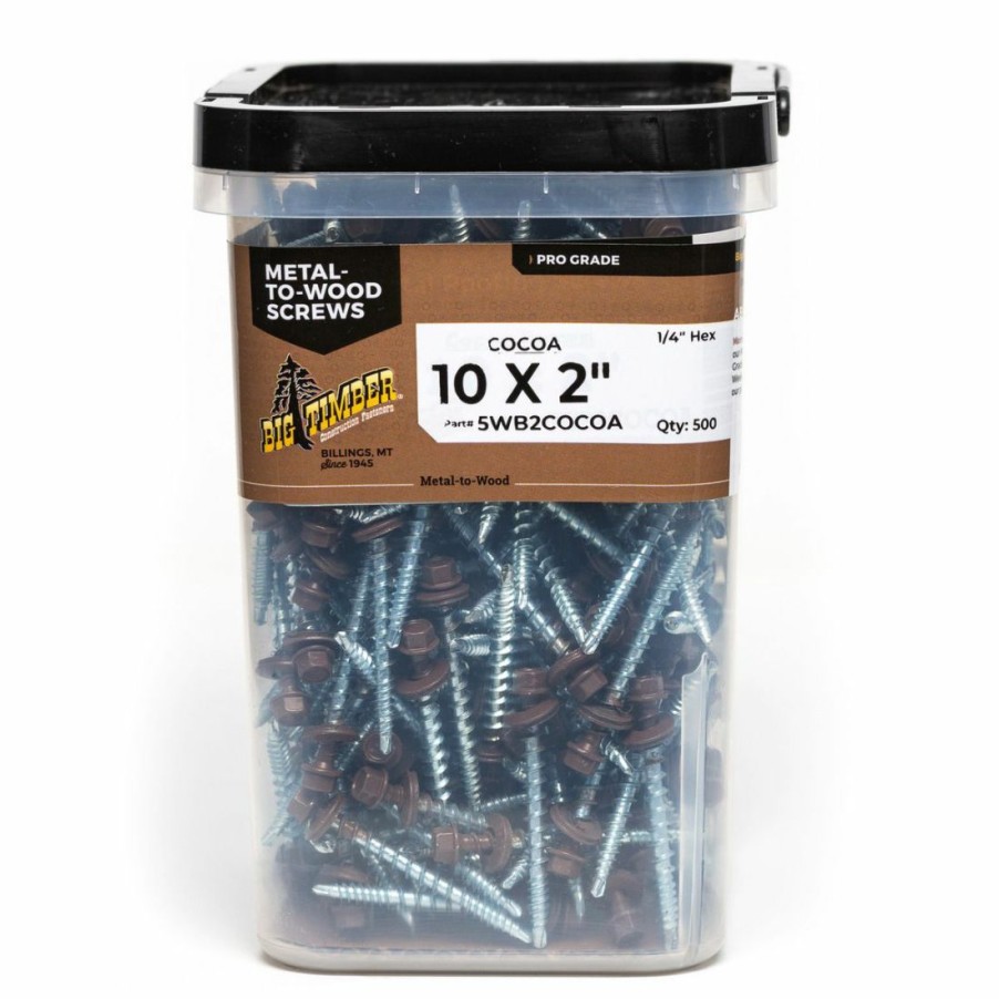 Hardware * | Big Timber Cocoa Brown Bn33 Woodbinder Screw, 1/4 Drive, 500-Count Bucket, Wb2Cocoa-500, #10 X 2 In