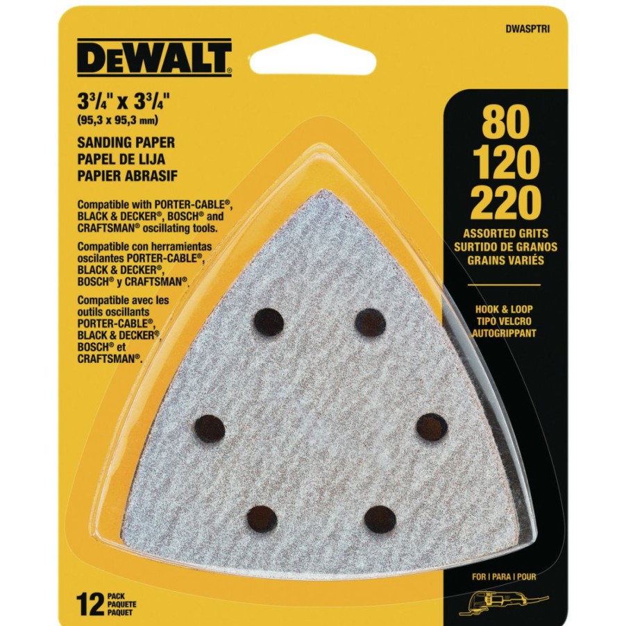 Sandpaper & Abrasives * | Dewalt Multi-Grade Pack Industrial Oscillating Sandpaper, 3.75 In X 3.75 In, 12-Pack, Dwasptri