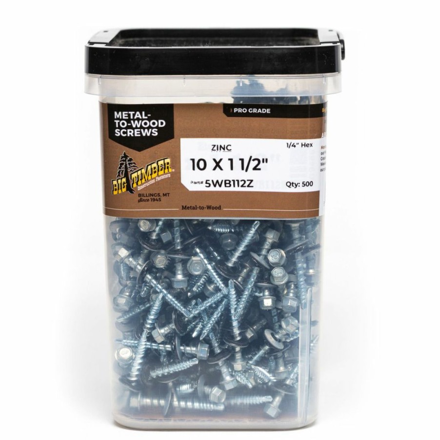 Hardware * | Big Timber Zinc Woodbinder Screw, 1/4 Drive, 500-Count Bucket, Wb112Z-500, #10 X 1-1/2 In