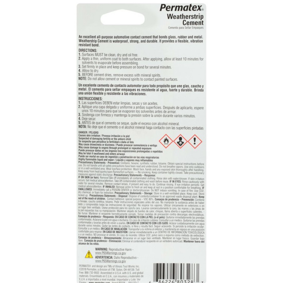 Tape & Adhesive * | Permatex Weatherstrip Cement, 80328, 2 Oz